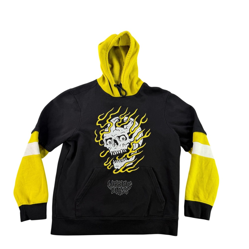 Lurking Class Hoodie Men Medium Black Yellow Skull Flames Graphic Colorblock M